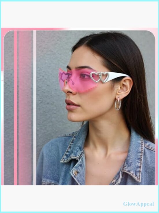 Y2K Wrap Around Rimless Sunglasses UV400 Protection 3-Piece Set - Picture 6 of 7